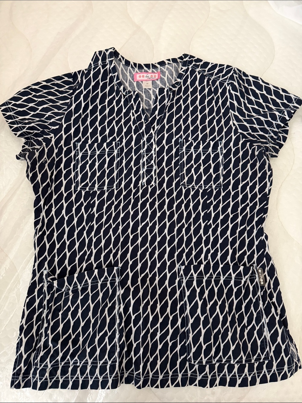 koi Navy and White Geometric Print Tunic Top